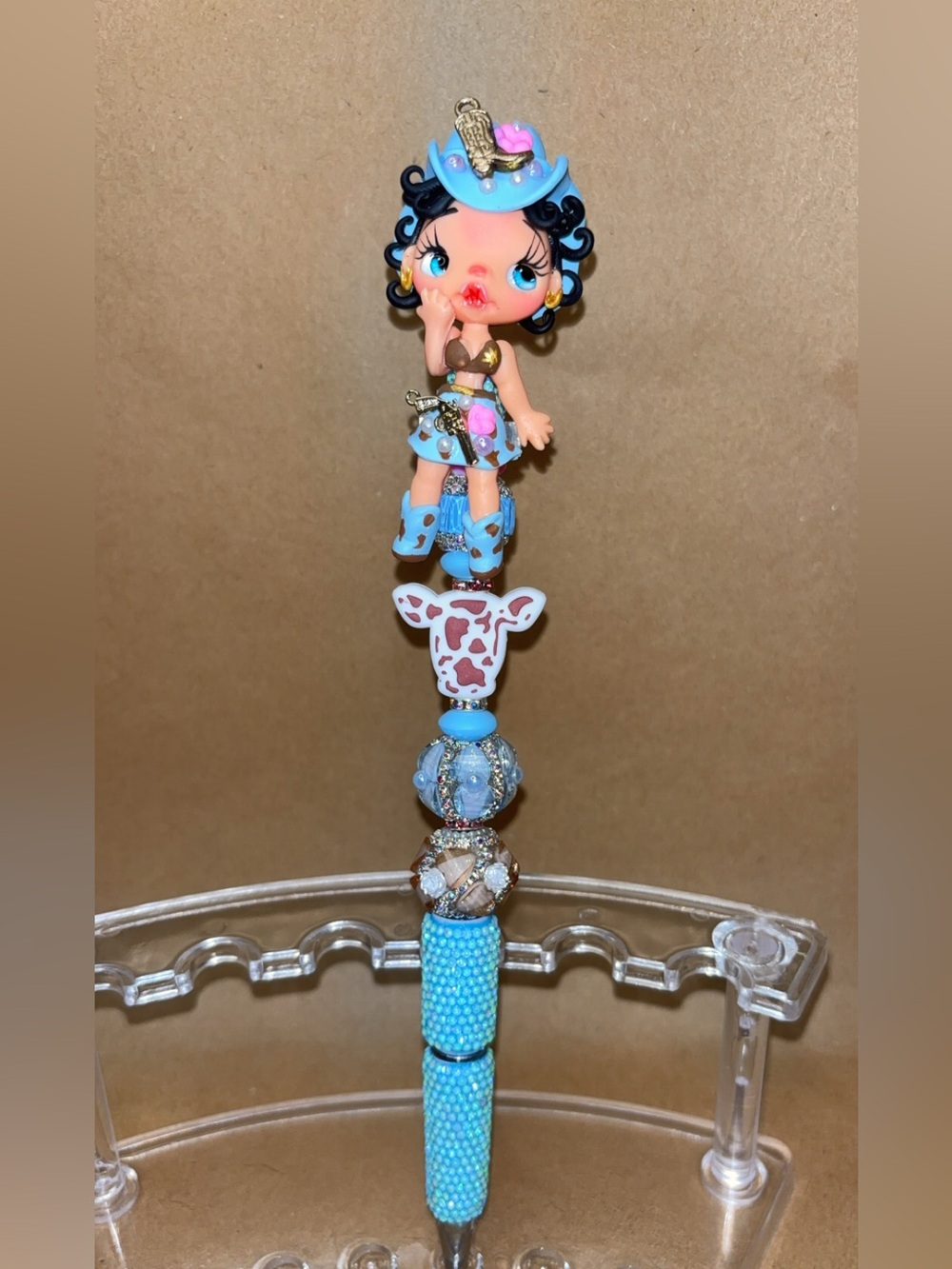 Blue Cowgirl Doll Beaded Pen